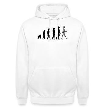 Evolution QR code - Humor health pass - Unisex Hoodie - white - Front - AI Model Male 185 dark (185cm) & AI Model Female 172 dark (172cm)
