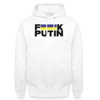 FK Putin Ukraine Flagge für Frieden - Unisex Hoodie - Weiß - Vorne - AI Model Male 185 dark (185cm) & AI Model Female 172 dark (172cm)