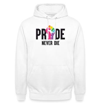 Pride Month LGBT - Pride Never Die - Unisex Hoodie - white - Front - AI Model Male 185 dark (185cm) & AI Model Female 172 dark (172cm)