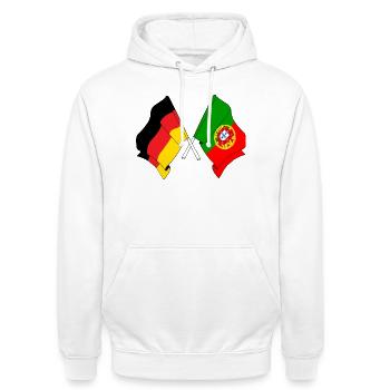 Drapeau de l’Allemagne et drapeau du Portugal - Sweat-shirt à capuche unisexe - blanc - Devant - AI Model Male 185 dark (185cm) & AI Model Female 172 dark (172cm)
