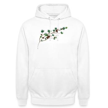Beaux cônes de mélèze sur une branche de mélèze - Sweat-shirt à capuche unisexe - blanc - Devant - AI Model Male 185 dark (185cm) & AI Model Female 172 dark (172cm)