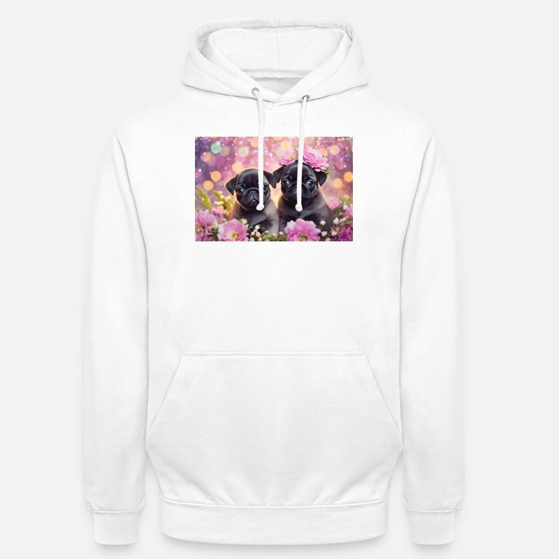 Petits chiens avec couronne de fleurs - Sweat-shirt à capuche unisexe - blanc