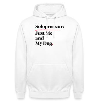 Solopreneur : Juste moi et mon chien [Noir] - Sweat-shirt à capuche unisexe - blanc - Devant - AI Model Male 185 dark (185cm) & AI Model Female 172 dark (172cm)