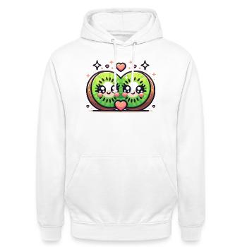 Les Kiwis sont amoureux - Sweat-shirt à capuche unisexe - blanc - Devant - AI Model Male 185 dark (185cm) & AI Model Female 172 dark (172cm)