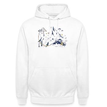 Outdoor Adventures - Unisex Hoodie - Weiß - Vorne - AI Model Male 185 dark (185cm) & AI Model Female 172 dark (172cm)