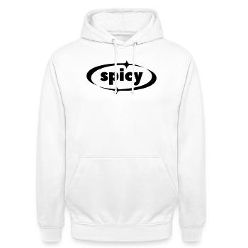Spicy Statement – Y2K Textlogo mit Sternakzenten - Unisex Hoodie - Weiß - Vorne - AI Model Male 185 dark (185cm) & AI Model Female 172 dark (172cm)