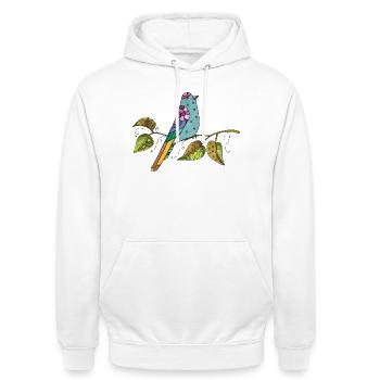Bunter Vogel - Unisex Hoodie - Weiß - Vorne - AI Model Male 185 dark (185cm) & AI Model Female 172 dark (172cm)