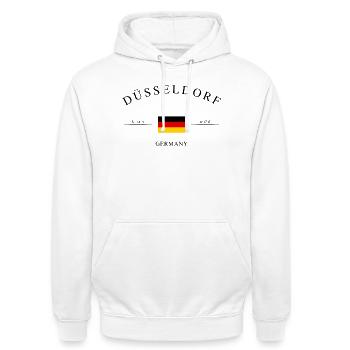 Dusseldorf Germany Holiday Souvenir & Gift - Unisex Hoodie - white - Front - AI Model Male 185 dark (185cm) & AI Model Female 172 dark (172cm)