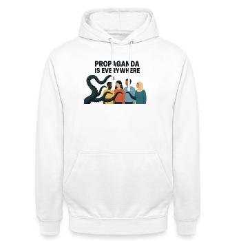Propaganda Ist Überall Vielfaltsbild - Unisex Hoodie - Weiß - Vorne - AI Model Male 185 dark (185cm) & AI Model Female 172 dark (172cm)