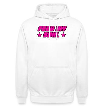 Füttere meine Seele - Unisex Hoodie - Weiß - Vorne - AI Model Male 185 dark (185cm) & AI Model Female 172 dark (172cm)
