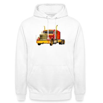 Kraftvoller Gelb-Roter Truck - Unisex Hoodie - Weiß - Vorne - AI Model Male 185 dark (185cm) & AI Model Female 172 dark (172cm)