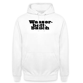 Wasserbettbauch - Unisex Hoodie - Weiß - Vorne - AI Model Male 185 dark (185cm) & AI Model Female 172 dark (172cm)