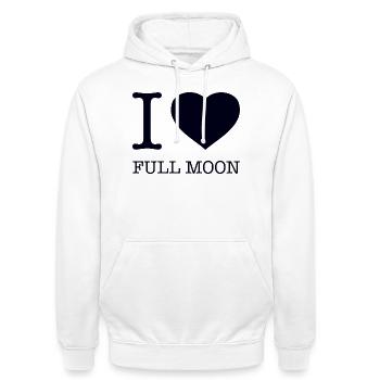 J’adore Pleine lune Vollmond - Sweat-shirt à capuche unisexe - blanc - Devant - AI Model Male 185 dark (185cm) & AI Model Female 172 dark (172cm)