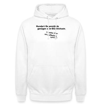 100 Gegenstaende - Unisex Hoodie - Weiß - Vorne - AI Model Male 185 dark (185cm) & AI Model Female 172 dark (172cm)
