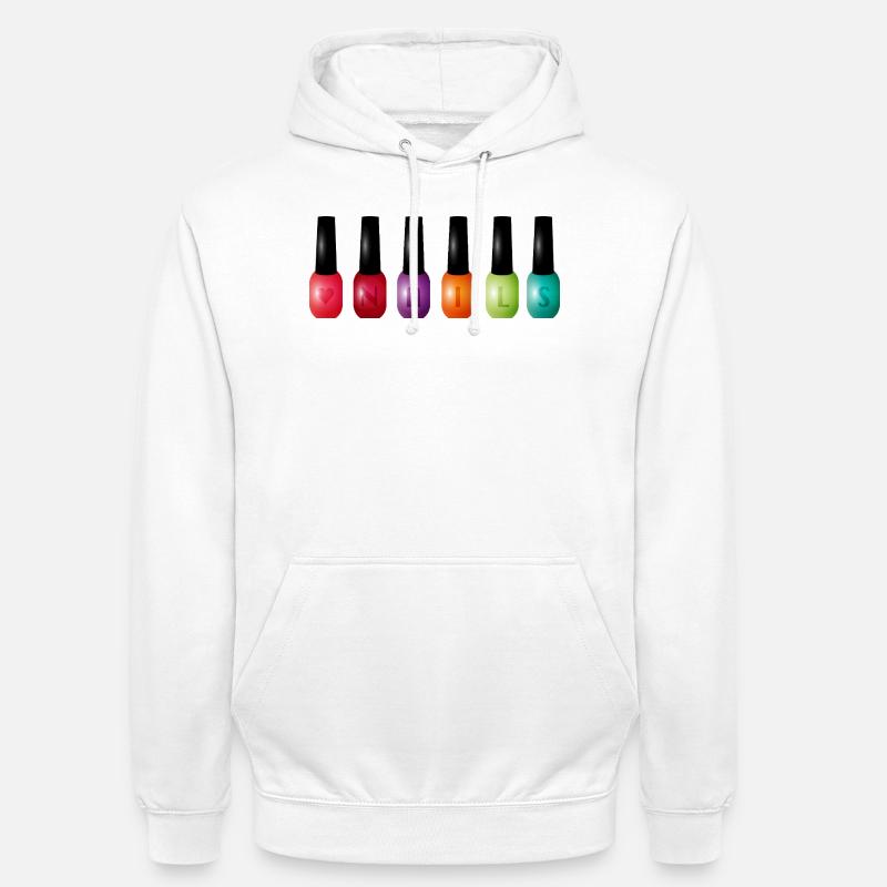 Farverig neglelak med typografimotiv "Negle" - Luvtröja unisex - vit