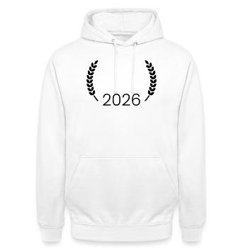 2026 kranz - Unisex Hoodie - Weiß - Vorne - AI Model Male 185 dark (185cm) & AI Model Female 172 dark (172cm)