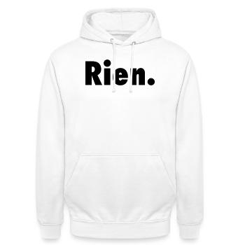 Nothing. or almost nothing satirical slogan anti slogan - Unisex Hoodie - white - Front - AI Model Male 185 dark (185cm) & AI Model Female 172 dark (172cm)