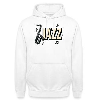 Typografie, Jazz, Saxophon, Musiknoten - Unisex Hoodie - Weiß - Vorne - AI Model Male 185 dark (185cm) & AI Model Female 172 dark (172cm)