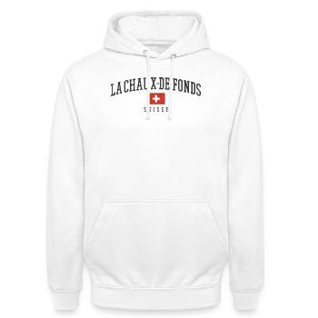 La Chaux-de-Fonds Swiss Emblem - Unisex Hoodie - Weiß - Vorne - AI Model Male 185 dark (185cm) & AI Model Female 172 dark (172cm)