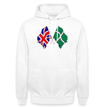 Devon & Great Britain Cross - Unisex Hoodie - Weiß - Vorne - AI Model Male 185 dark (185cm) & AI Model Female 172 dark (172cm)