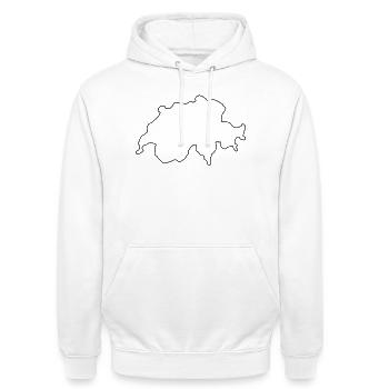 Résumé du pays suisse - Sweat-shirt à capuche unisexe - blanc - Devant - AI Model Male 185 dark (185cm) & AI Model Female 172 dark (172cm)