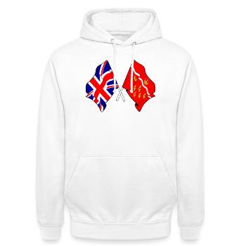 East Sussex & Great Britain Cross - Unisex Hoodie - Weiß - Vorne - AI Model Male 185 dark (185cm) & AI Model Female 172 dark (172cm)