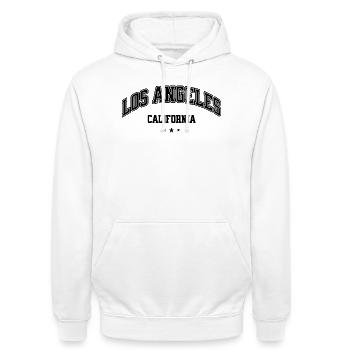 Los Angeles Arc Schriftzug - Unisex Hoodie - Weiß - Vorne - AI Model Male 185 dark (185cm) & AI Model Female 172 dark (172cm)