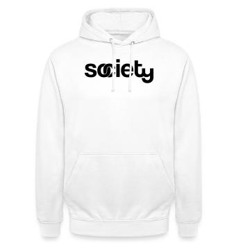 society - Unisex Hoodie - Weiß - Vorne - AI Model Male 185 dark (185cm) & AI Model Female 172 dark (172cm)