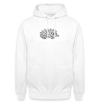 Geometrische Igel-Linienzeichnung - Unisex Hoodie - Weiß - Vorne - AI Model Male 185 dark (185cm) & AI Model Female 172 dark (172cm)
