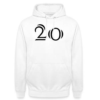 20. 20 YEARS. 20th ANNIVERSARY. 20 YEARS ANNIVERSARY. - Unisex Hoodie - white - Front - AI Model Male 185 dark (185cm) & AI Model Female 172 dark (172cm)