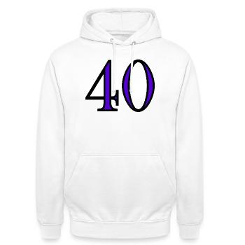 40. 40 ANS. 40e ANNIVERSAIRE. ANNIVERSAIRE 40 ANS. - Sweat-shirt à capuche unisexe - blanc - Devant - AI Model Male 185 dark (185cm) & AI Model Female 172 dark (172cm)