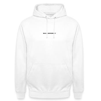 Typographie différente construite - Sweat-shirt à capuche unisexe - blanc - Devant - AI Model Male 185 dark (185cm) & AI Model Female 172 dark (172cm)