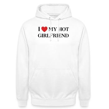 I Love My Hot Girlfriend – Typography - Unisex Hoodie - white - Front - AI Model Male 185 dark (185cm) & AI Model Female 172 dark (172cm)
