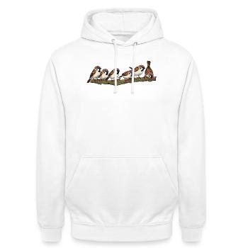 Sparrows on a branch nature illustration - Unisex Hoodie - white - Front - AI Model Male 185 dark (185cm) & AI Model Female 172 dark (172cm)