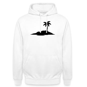 Île tropicale avec silhouette de palmier - Sweat-shirt à capuche unisexe - blanc - Devant - AI Model Male 185 dark (185cm) & AI Model Female 172 dark (172cm)