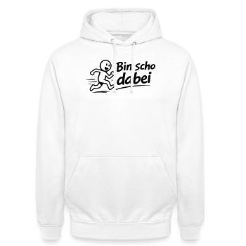 Bin scho dabei - Unisex Hoodie - Weiß - Vorne - AI Model Male 185 dark (185cm) & AI Model Female 172 dark (172cm)