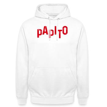 Papito verzweifelte rote Buchstaben - Unisex Hoodie - Weiß - Vorne - AI Model Male 185 dark (185cm) & AI Model Female 172 dark (172cm)