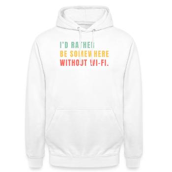 I'd Rather Be Somewhere Without Wi-Fi - Unisex Hoodie - Weiß - Vorne - AI Model Male 185 dark (185cm) & AI Model Female 172 dark (172cm)