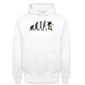 Evolution Skateboarder – Grunge Skate Design - Unisex Hoodie - Weiß - Vorne - AI Model Male 185 dark (185cm) & AI Model Female 172 dark (172cm)