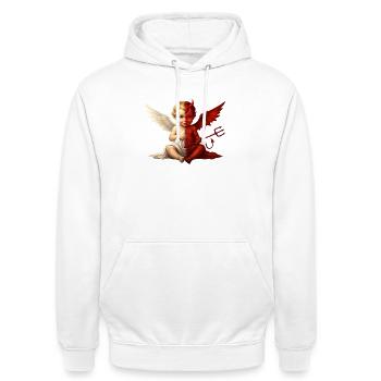Dual Angel Devil Cherub - Unisex Hoodie - Weiß - Vorne - AI Model Male 185 dark (185cm) & AI Model Female 172 dark (172cm)