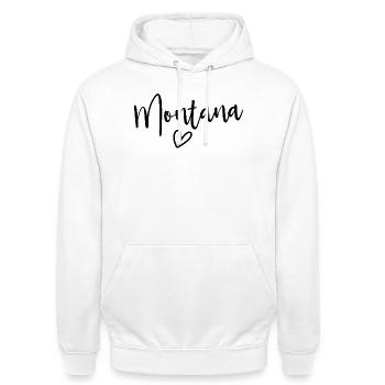 Montana Heart Women's Love Montana - Unisex Hoodie - Weiß - Vorne - AI Model Male 185 dark (185cm) & AI Model Female 172 dark (172cm)