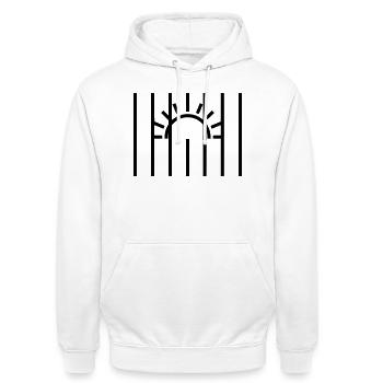 Sonne hinter Gitter Gefängnis - Unisex Hoodie - Weiß - Vorne - AI Model Male 185 dark (185cm) & AI Model Female 172 dark (172cm)