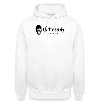 Guerrilla Girl – not ready to play nice - Unisex Hoodie - Weiß - Vorne - AI Model Male 185 dark (185cm) & AI Model Female 172 dark (172cm)