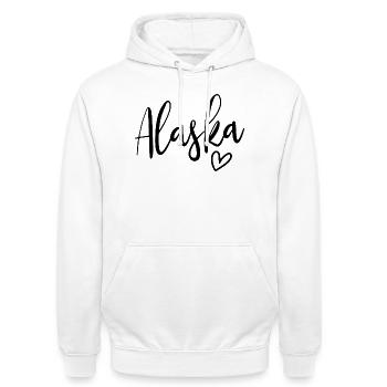 Les femmes de l’Alaska Heart Love Alaska - Sweat-shirt à capuche unisexe - blanc - Devant - AI Model Male 185 dark (185cm) & AI Model Female 172 dark (172cm)