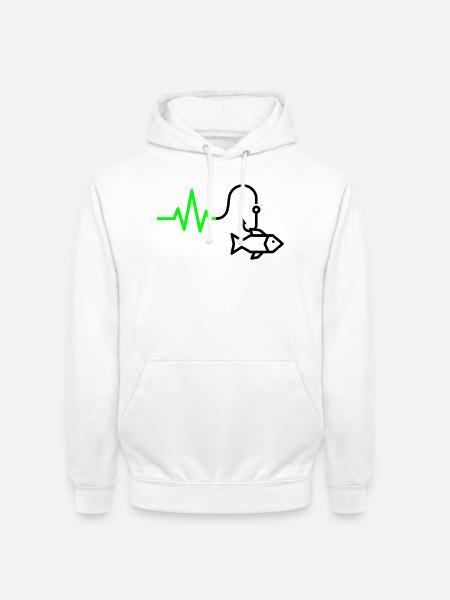 ECG Heart Rate Fish Hook Outline - Unisex Hoodie - white
