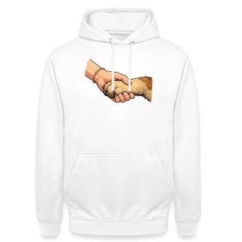 Paw-friendly handshake - Unisex Hoodie - white - Front - AI Model Male 185 dark (185cm) & AI Model Female 172 dark (172cm)