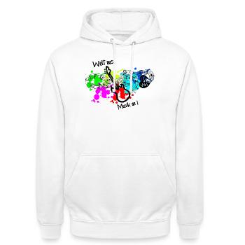 Musik an, Welt aus - Gitarre - Unisex Hoodie - Weiß - Vorne - AI Model Male 185 dark (185cm) & AI Model Female 172 dark (172cm)