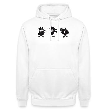 Fans de poulet - Coq - Coq - Poulet de soie - Bio - Sweat-shirt à capuche unisexe - blanc - Devant - AI Model Male 185 dark (185cm) & AI Model Female 172 dark (172cm)