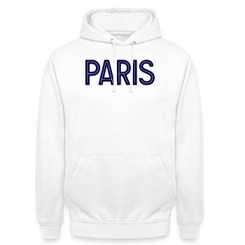 Paris Midnight Blue Geometrische Typografie - Unisex Hoodie - Weiß - Vorne - AI Model Male 185 dark (185cm) & AI Model Female 172 dark (172cm)