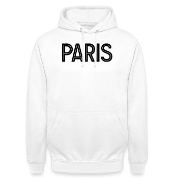 Paris Black Geometrische Typografie - Unisex Hoodie - Weiß - Vorne - AI Model Male 185 dark (185cm) & AI Model Female 172 dark (172cm)